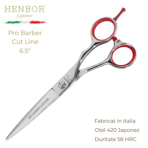 Foarfecă de Tuns Profesională Henbor Pro Barber Cut Line 6.5" – Oțel Inoxidabil 420, 58 HRC, Fabricată în Italia