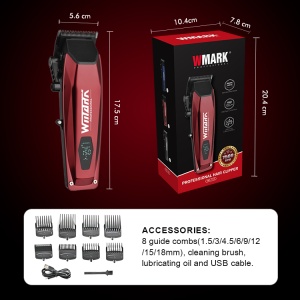 Mașină de Tuns Profesională WMARK NG-125 – 7500 RPM, Lame Inox 5Cr15 & Ceramică, Afișaj Digital, 8 Piepteni, Autonomie 150 min – Rosie - Img 6