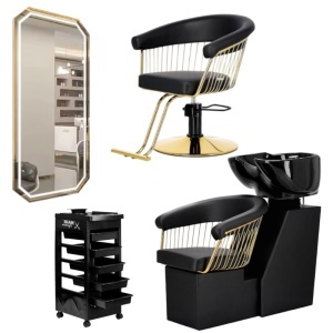 Mobilier Coafor Profesional Negru cu Auriu – Set Complet de Lux cu scaun scafa oglinda - Img 1