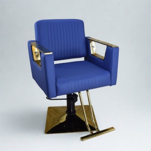 Mobilier frizerie cu scafă și 2 scaune coafor, Albastru închis cu Auriu Gold – Set profesional salon - Img 4