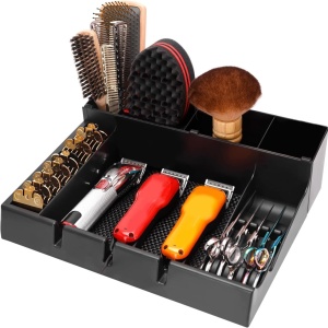 Organizator profesional ustensile frizerie și barber, negru, 38x30 cm, pentru mașini de tuns și foarfece