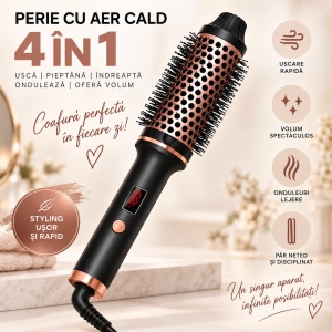 Perie electrica pentru volum cu aer cald pentru coafat parul, uscare, indreptare, bucle si styling