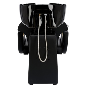 Scafa frizerie in set cu scaun coafor, Oglinda LED aurie si ucenic cosmetic, Negru Gold - Img 6
