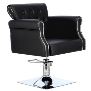 Scaun coafor frizerie, reglabil pe inaltime, elegant si luxos, tip Chesterfield, negru, Tavy - Img 1