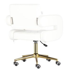Scaun manichiuriste Luxos pentru salon infrumusetare, alb cu auriu, hidraulic, reglabil pe inaltime - Img 3