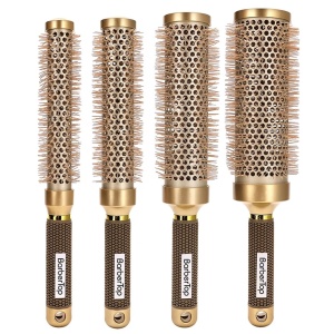 Set 4 Perii Rotunde Profesionale Coafor XXL – Aurii, 25/32/45/53 mm, Corp Lung 31-32 cm