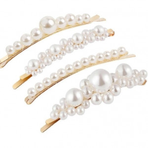 Set agrafe par cu perle, aurii, 4 bucati