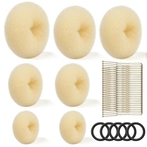 Set bureti pentru coc par, 7 bureti coc blonzi, 5 elastice par, 60 ace coc