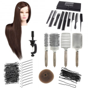 Set cap pentru coafat Cabelo2 saten cu 4 perii coafor rotunde si piepteni frizerie - Img 1