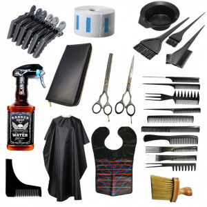 Set complet frizerie coafor BOSTON cu foarfeca tuns filat Henbor Italia Golden Line