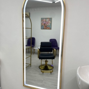 Set mobilier frizerie cu 2 posturi de lucru, 2 scaune barber rabatabile, 2 ucenici, negru cu auriu - Img 6