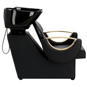 Set scaun coafor, scafa frizerie profesionala, post de lucru si ucenic cosmetic, Negru cu auriu - Img 5