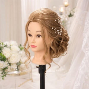Cap de practică manechin cu păr sintetic 60 cm blond – pentru tuns, coafat, împletituri, accesorii incluse + suport de masă - Img 5