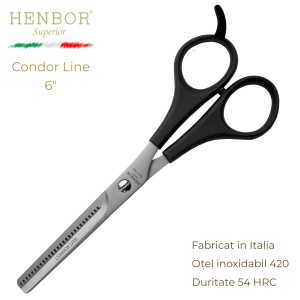 Foarfecă de Filat Profesională Henbor Condor Line 6.0" – 35 Dinți, Oțel Inoxidabil 420, 54 HRC, Fabricată în Italia