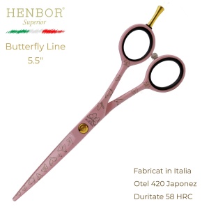Foarfecă de Tuns Profesională Henbor Butterfly Line 5.5" – Oțel Inoxidabil 420, 58 HRC, Fabricată în Italia