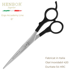 Foarfecă de Tuns Profesională Henbor Ergo Academy Line 5.5" – Oțel Inoxidabil 420, 54 HRC, Fabricată în Italia