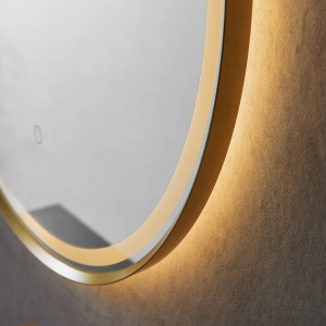 Oglinda LED salon frizerie coafor, rotunda, margine aurie, mare, 80cm diametru - Img 4
