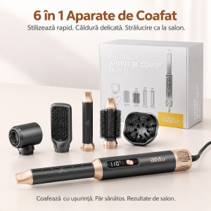 Ondulator automat cu aer cald, Aparat De Coafat pentru bucle Multifunctional 6 In 1, Uscator si perie volum, Multistyler par - Img 10