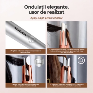 Ondulator Automat de Par, Rotativ, Aparat pentru bucle, Invelis din Turmalina Ceramica, Protectie avansata - Img 4