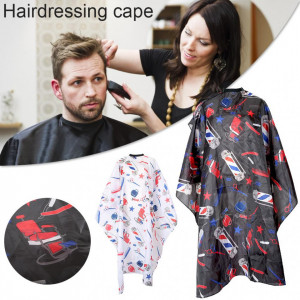 Pelerina manta pentru frizerie coafor lunga cu elastic barber shop neagra cu imprimeu multicolor - Img 1