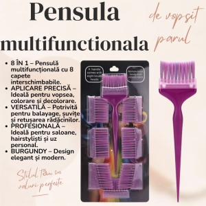 Pensula de vopsit parul multifunctionala, profesionala, cu 8 capete interschimbabile, burgundy. - Img 3