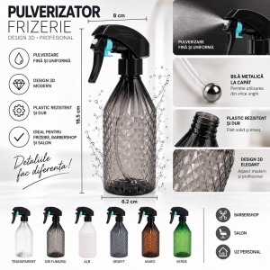 Pulverizator frizerie cu design 3D, profesional, cu bila metalica la capat, plastic rezistent dur - Img 2