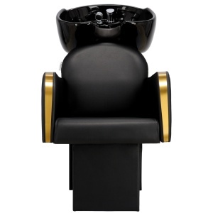 Scafa coafor profesionala neagra cu auriu, cu bazin ceramic negru - Img 5