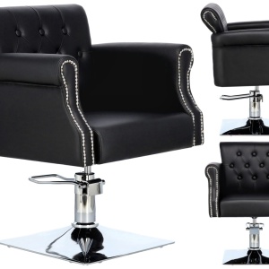 Scaun coafor frizerie, reglabil pe inaltime, elegant si luxos, tip Chesterfield, negru, Tavy - Img 2