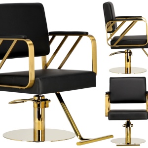 Scaun coafor luxos, Negru cu auriu, hidraulic, reglabil pe inaltime, pentru frizerie - Img 2