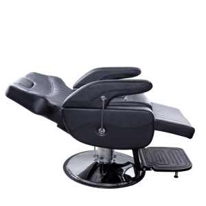 Scaun frizerie barber profesional, rabatabil, reglabil, cu tetiera, negru cu argintiu - Img 4
