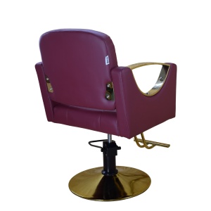 Scaun frizerie coafor, hidraulic, Rosu Inchis Bordo cu Auriu gold, reglabil, profesional - Img 5