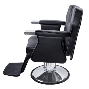Scaun frizerie profesional, rabatabil, reglabil, cu tetiera, negru cu argintiu - Img 4