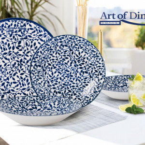 Serviciu de masa 18 piese Ceramica, Art of Dining Dilara, imprimeu albastru