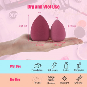 Set bureti machiaj tip beauty blender, 4 bucati, roz, in cutie de depozitare din plastic - Img 8