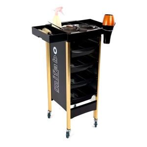 Set Complet Mobilier Coafor Tip Chesterfield, Negru cu Auriu, pentru frizerie - Img 6