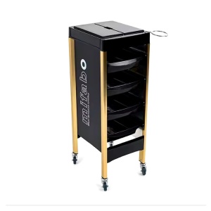 Set Complet Mobilier Coafor Tip Chesterfield, Negru cu Auriu, pentru frizerie - Img 8