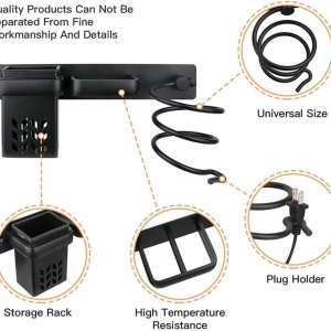 Suport de perete pentru uscator, placa de par, organizator frizerie, negru, 29x7x12cm - Img 9