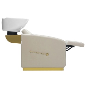 Amenajare salon coafor de Lux cu 2 scaune coafor si scafa frizerie profesionala, bej cu auriu, oglinzi Led - Img 4