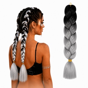 Extensii par sintetic coada jumbo ombre pentru impletituri negru gri