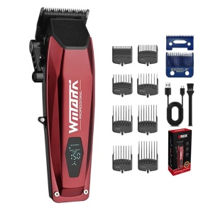 Mașină de Tuns Profesională WMARK NG-125 – 7500 RPM, Lame Inox 5Cr15 & Ceramică, Afișaj Digital, 8 Piepteni, Autonomie 150 min – Rosie