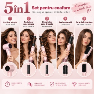 Ondulator Automat de par 5 In 1, Auto-Wrap, Uscator si Perie Cu Aer Cald, Pentru Bucle, Volum Si Indreptat parul - Img 2