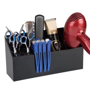 Organizator ustensile frizerie, Negru, fixare de perete sau pe masa, 5 compartimente - Img 8