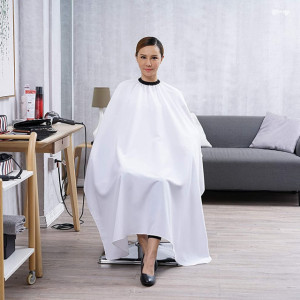 Pelerina manta pentru frizerie coafor lunga impermeabila cu elastic barber shop alba - Img 6