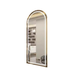 Post de lucru coafor dotare mobilier salon coafor Oglinda LED PS003. margine aurie, 190x70cm - Img 1