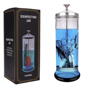 Recipient din sticla pentru sterilizare instrumente frizerie si manichiura, 1200 ml, inox