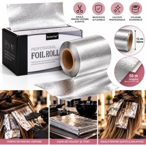 Rola folie aluminiu profesionala pentru vopsit parul, 12 cm X 50 m, frizerie, coafor - Img 2
