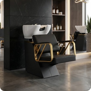 Scafa frizerie coafor, cu bazin din ceramica, Neagra cu auriu - Img 3