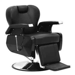 Scaun barber shop profesional, rabatabil, reglabil, cu tetiera, negru cu argintiu