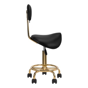 Scaun Cosmetica Tip Șa, Ergonomic, Reglabil, cu 5 Roți – Negru & Auriu - Img 2