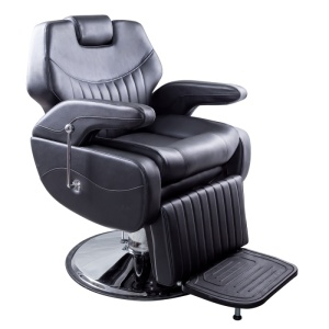 Scaun frizerie barber profesional, rabatabil, reglabil, cu tetiera, negru cu argintiu